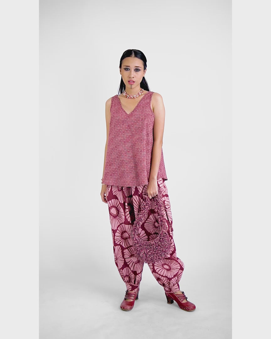 Flowers Claret Organic Cotton Balloon Pants, 3 sizes