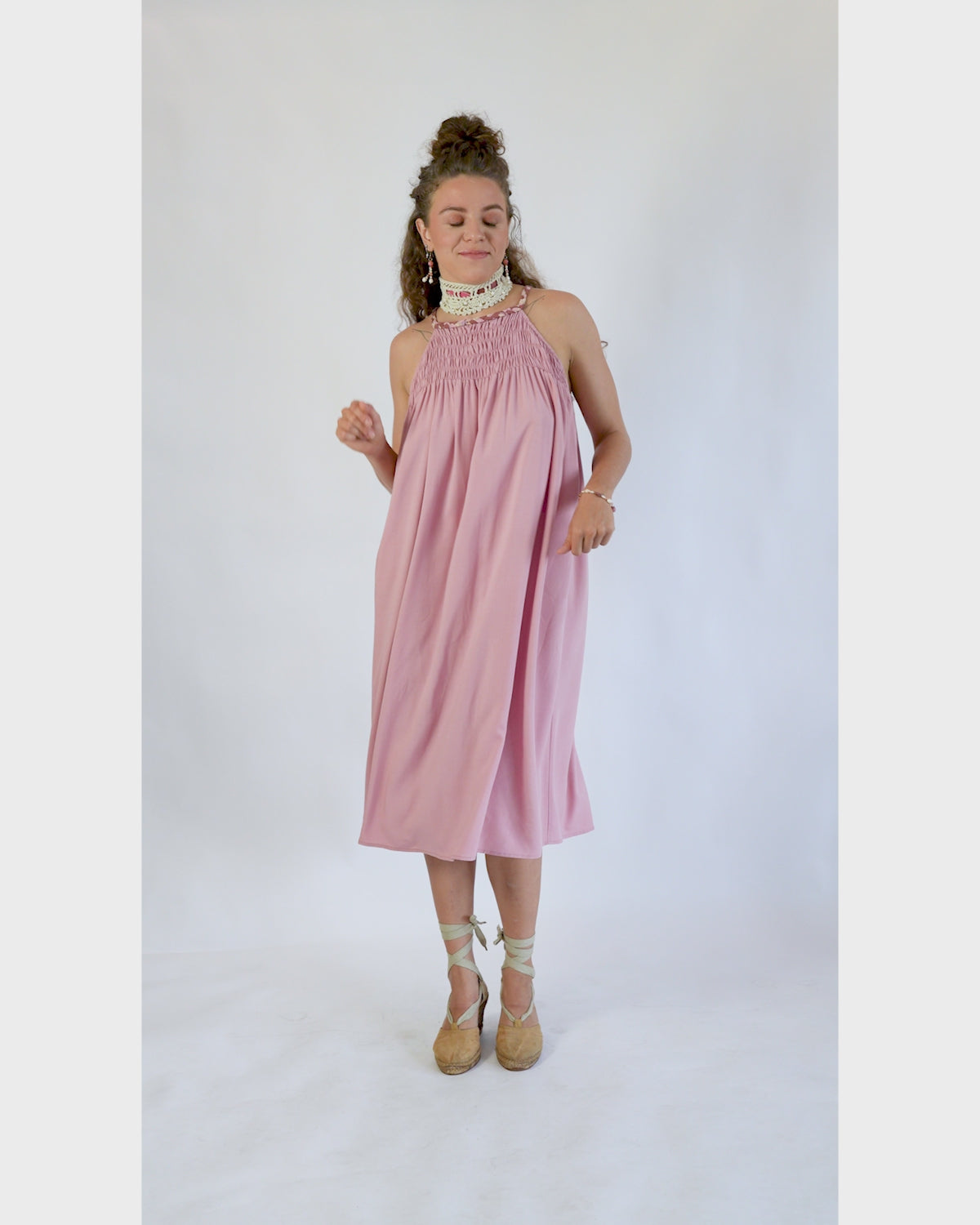 Gaun Musim Panas Rayon Merah Muda, 1 Ukuran