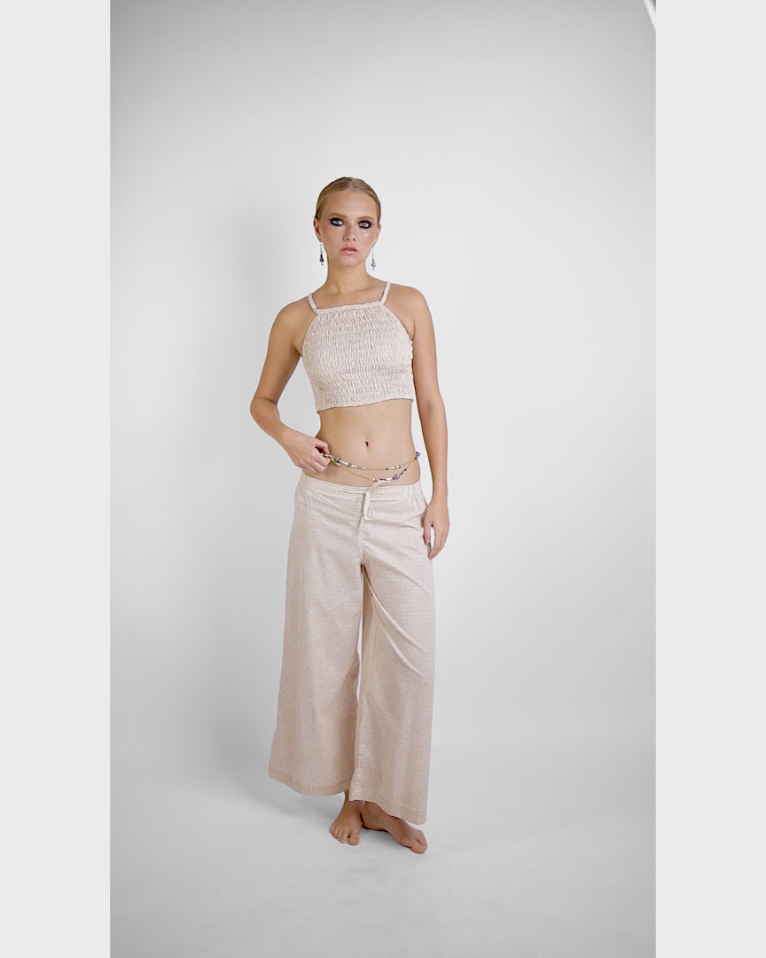 Beige Organic Cotton Shirred Crop Top, 2 sizes
