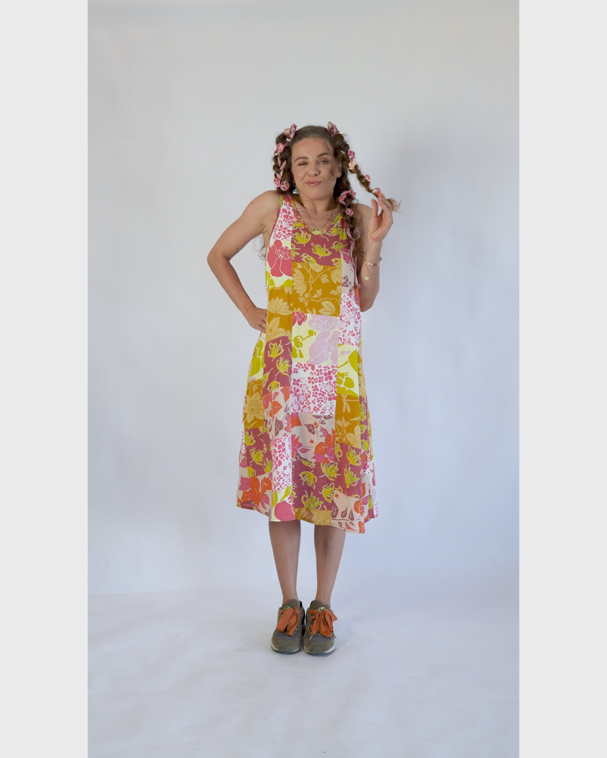 Gaun Semi Swing Rayon Patchwork Hangat, 3 Ukuran