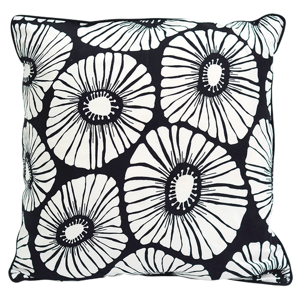 Retro Flowers Black & White Cushion Cover, 45cm