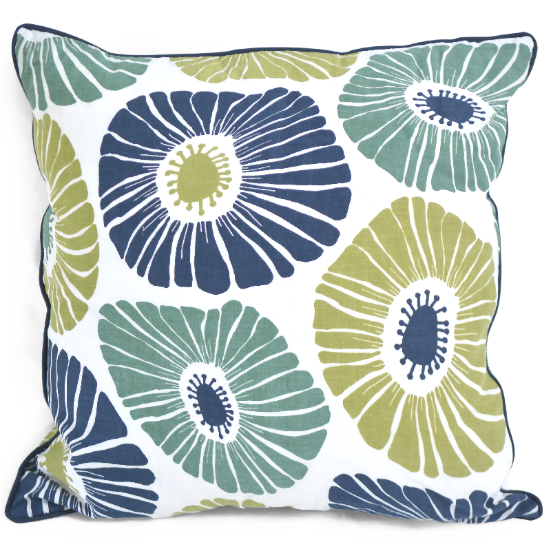 Retro Flowers Green & Blue Cushion Cover, 45cm