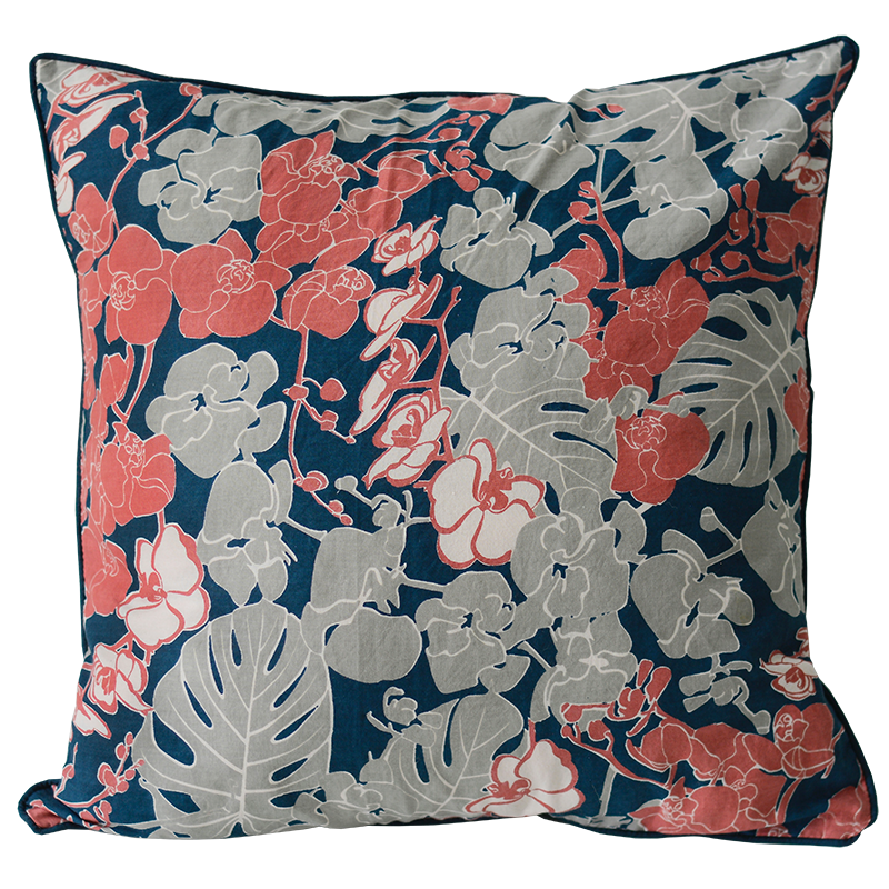 Orchid Coral Navy Cushion Cover, 45cm - Sale Homewares