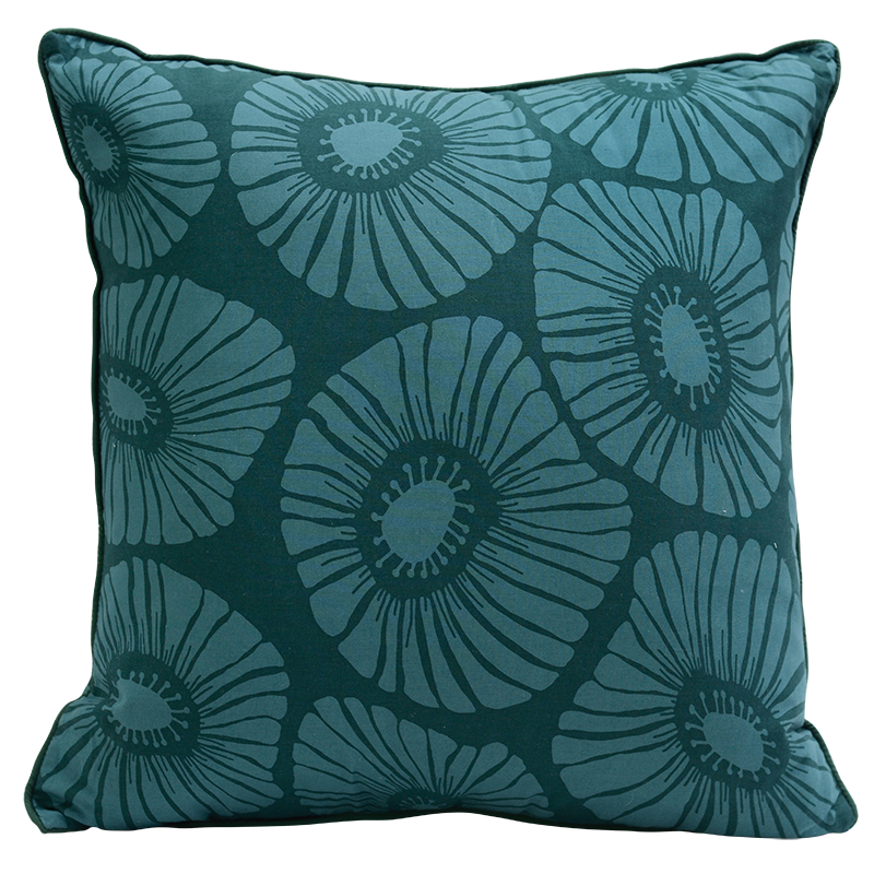 Retro Flowers Dark Teal Cushion Cover, 50 cm
