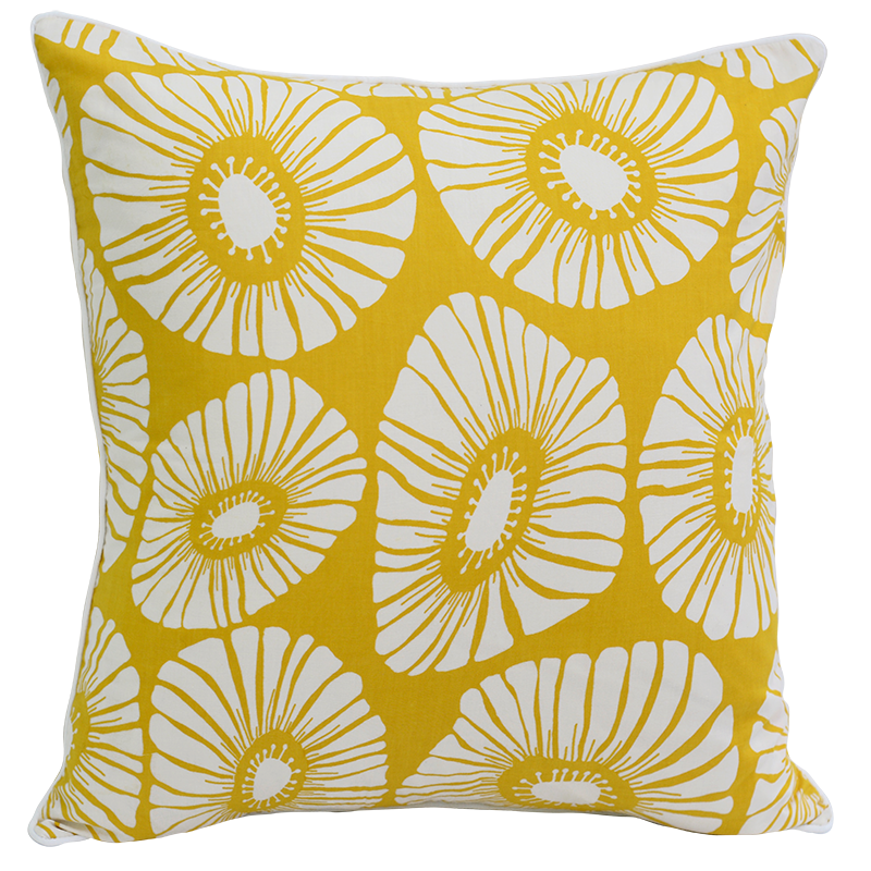 Citrus Yellow Retro Flowers Cushion Cover, 50 cm
