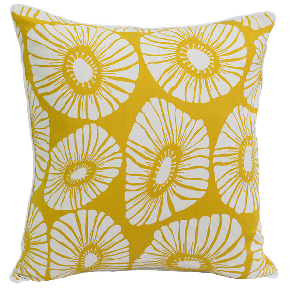 Citrus Yellow Retro Flowers Cushion Cover, 50 cm