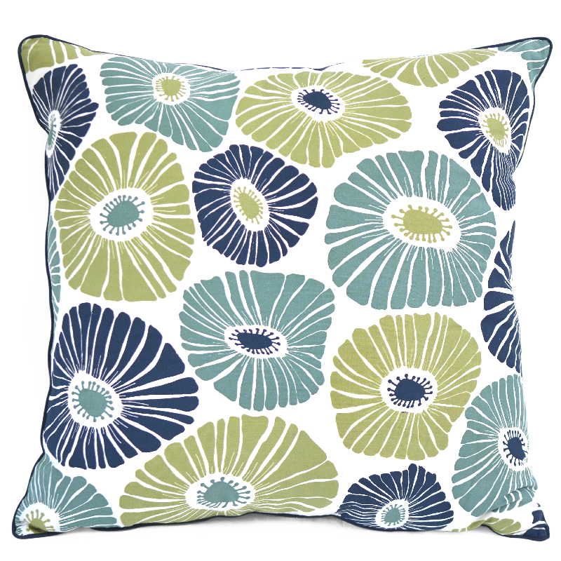 Retro Flowers Green & Blue Cushion Cover, 65 cm