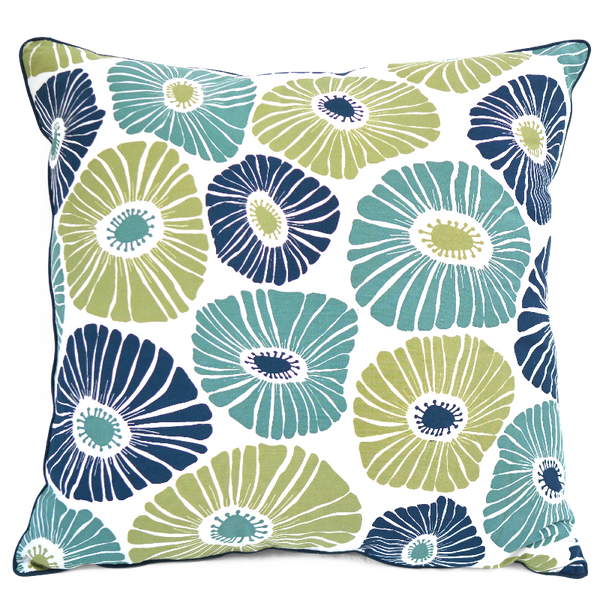 Retro Flowers Green & Blue Cushion Cover, 65 cm