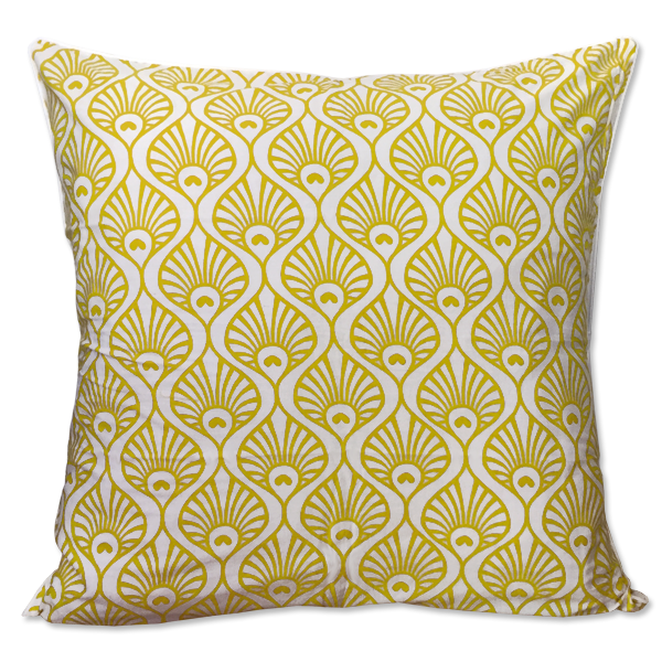 Sarung Bantal Peacock Wave Citrus Kuning, 65 cm - SALE HOMEWARES