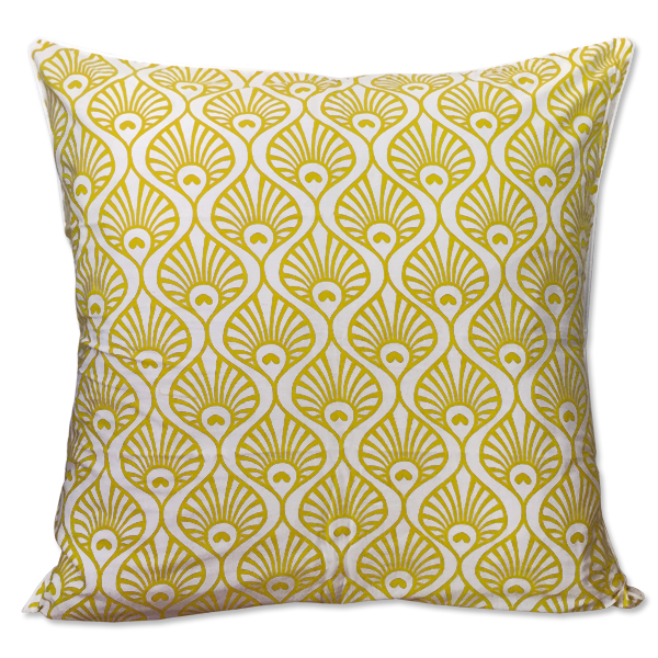 Peacock Wave Citrus Yellow Cushion Cover, 65 cm - SALE HOMEWARES