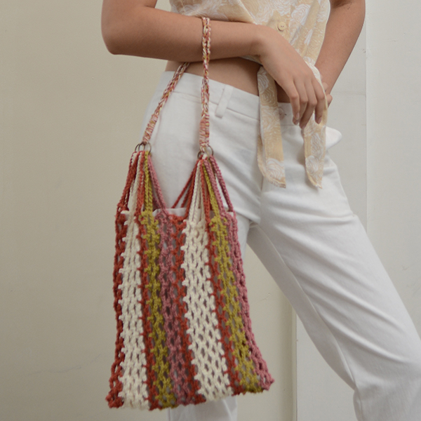 Crocheted Striped Mesh Bag Warm Tones