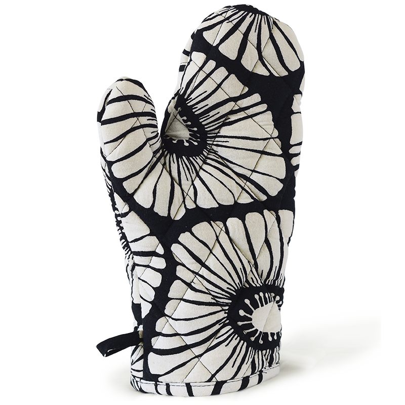 Retro Flowers Black White Oven Mitt - SALE HOMEWARES