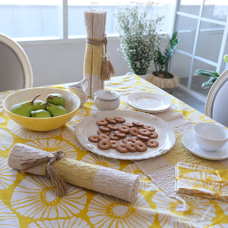 Yellow Retro Flowers Tablecloth, Medium - Sale Homewares
