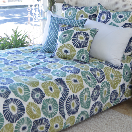 Retro Flowers Green & Blue Duvet Cover in 2 Sizes