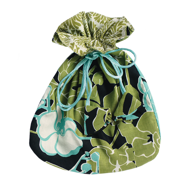 Orchid Black Turquoise Drawstring Bag, Small