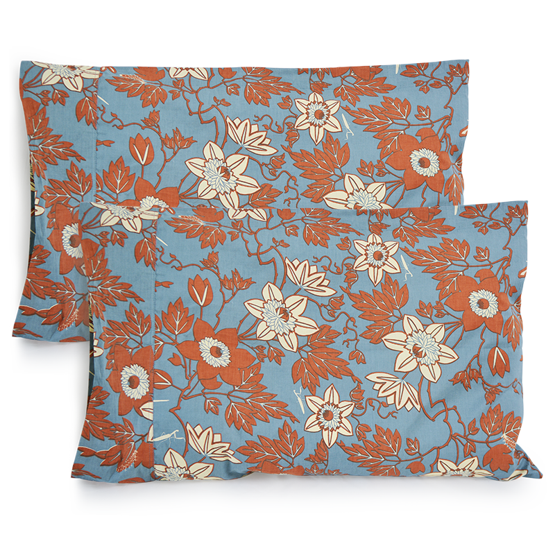 Passion Flower Blue Spice Standard Pillow Cases - Sale Homewares