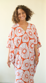 Retro Flower Rust Kaftan Dress, 1 size