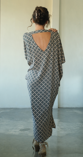 Rings Retro Indigo Kaftan Dress, 1 size