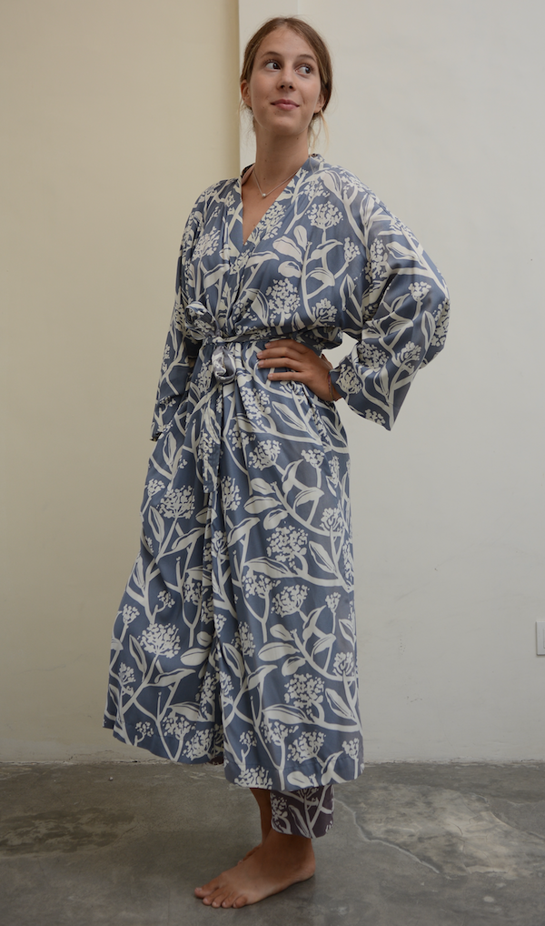 Frangipani French Blue Rayon Kimono Robe