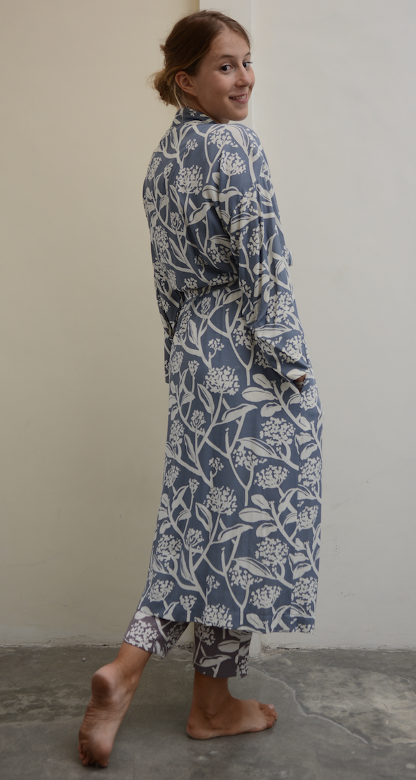 Frangipani French Blue Rayon Kimono Robe - SALE CLOTHING & KIDS