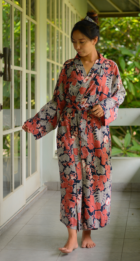 Orchid Coral Navy Rayon Kimono Robe