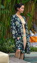Passion Flower Lichen Indigo Rayon Short Kimono Robe, 1 size