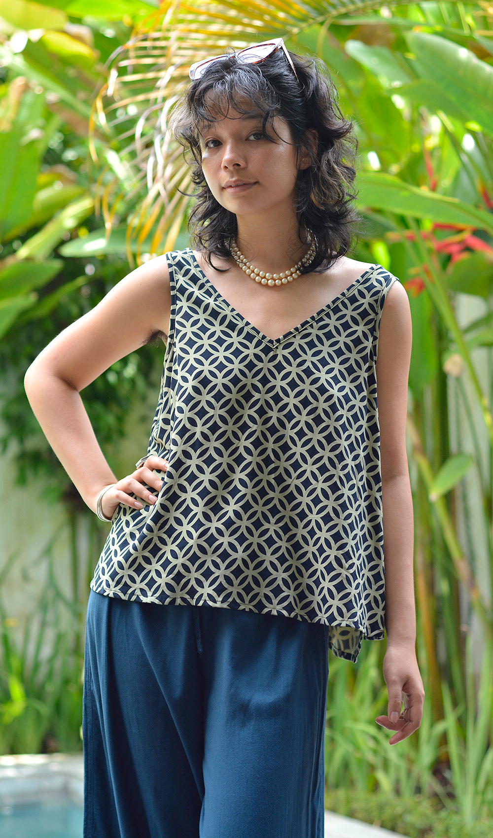 Cincin Lichen Indigo Semi-Swing Top, 2 ukuran