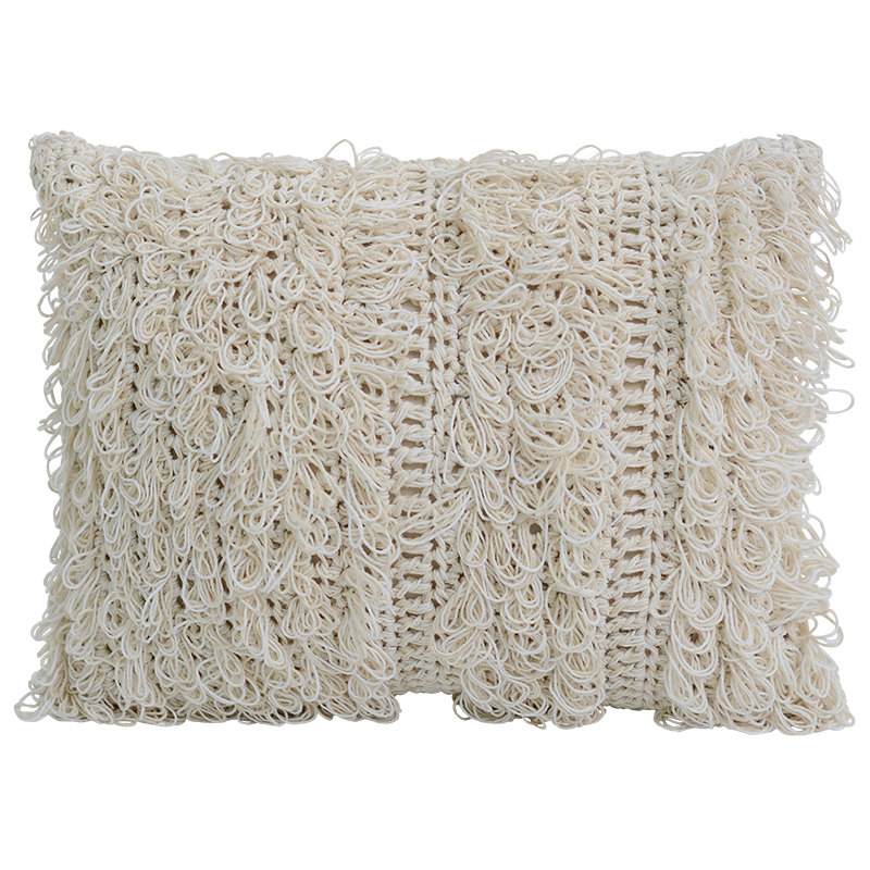 Natural Fluffy Crocheted Mini Lumbar Cushion Cover - Sale Homewares