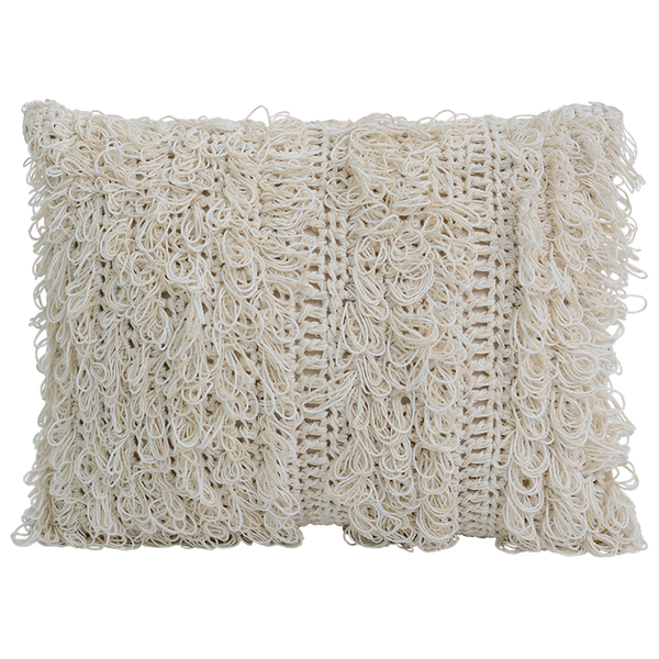 Natural Fluffy Crocheted Mini Lumbar Cushion Cover - Sale Homewares