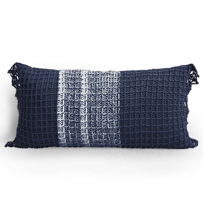 Rayon Waffle Stitch Crochet Cushion Cover Navy, long - SALE HOMEWARES