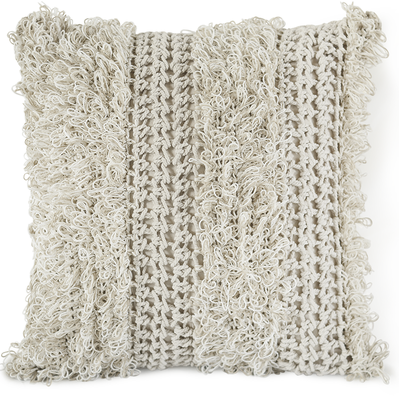 Natural Fluffy Crocheted Cushion Cover, 50cm