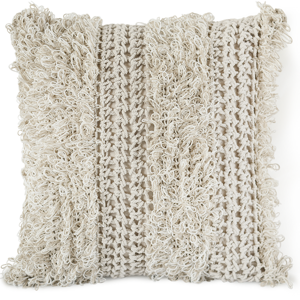 Natural Fluffy Crocheted Cushion Cover, 50cm