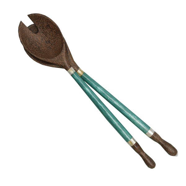 Teal Capiz & Palm Wood Salad Servers