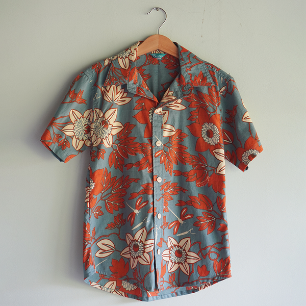 Blue Spice Button Down Scrappy Shirt, 4 Sizes