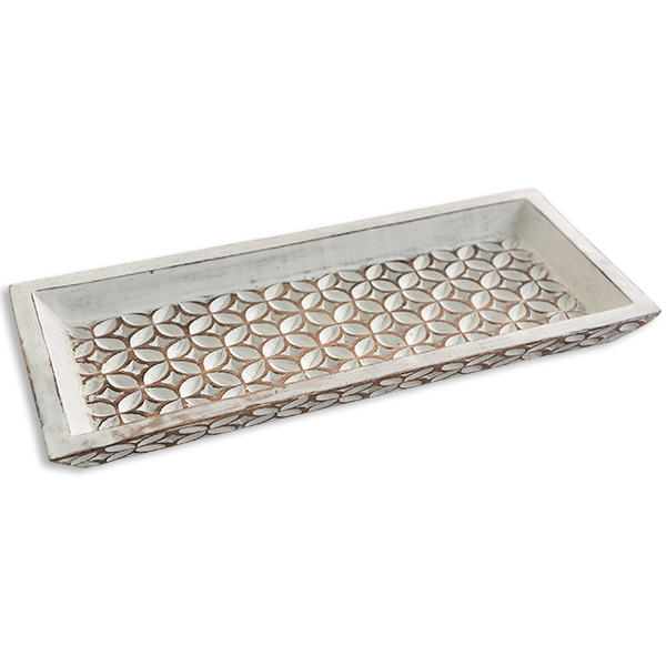 Carved Wooden Mini Tray - Whitewash