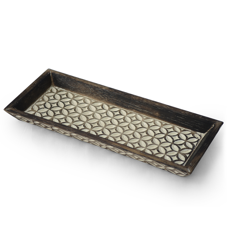 Carved Wooden Mini Tray - Taupe