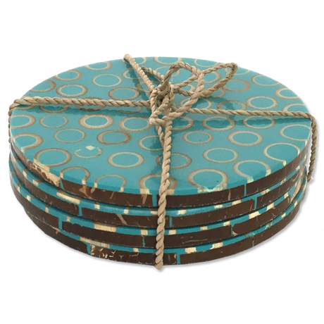 Teal Bamboo Inlaid Coasters, Set of 4