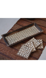 Carved Wooden Mini Tray - Taupe