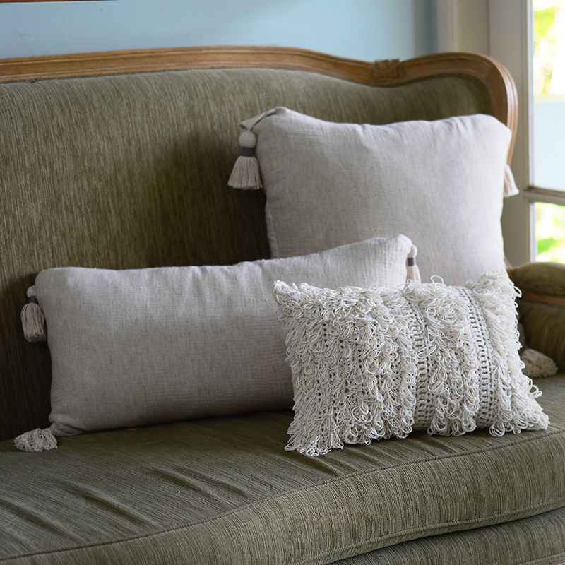 Natural Fluffy Crocheted Mini Lumbar Cushion Cover - Sale Homewares