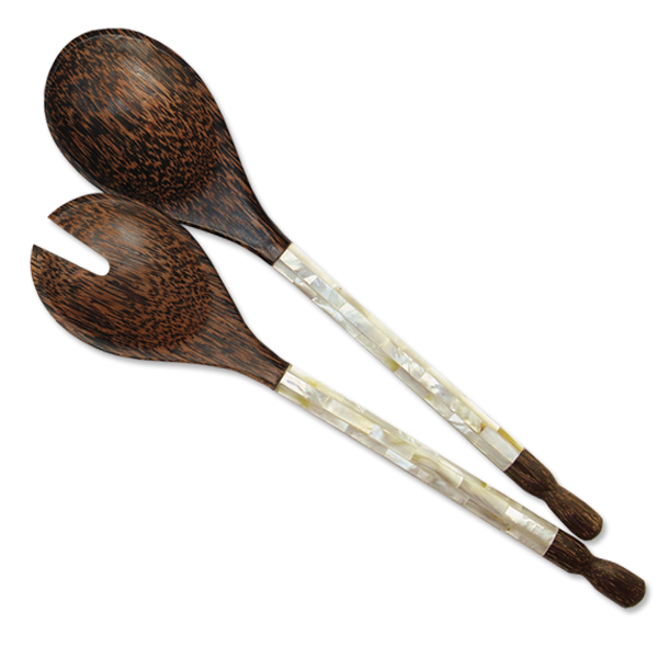 Mother of Pearl & Palm Wood Salad Servers